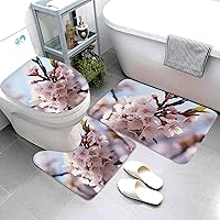 Bathroom Rugs Sets 3 Piece, Soft Absorbent Bath Rugs Peach Blossom U-Shaped Contour Toilet Rug and Toilet Lid Cover, Non-Slip Bath Mat Carpet for Bathroom Toilet