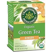Traditional Medicinals Organic Green Tea Ginger Herbal Tea, Promotes Healthy Digestion, (Pack of 2) Total 32 Tea Bags
