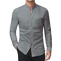 Stretch Mens Dress Shirts Band Collar Casual Button Down Shirts Long Sleeve Dress Shirts for Men Muscle Fit