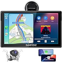 SANPTENT Portable Car Stereo Wireless Apple CarPlay & Android Auto, 7-Inch Full HD Touchscreen, Car Radio Audio Receiver Drive Screen, Drivemate, Rear Camera, Handsfree Voice Control, TF/USB/AUX Input
