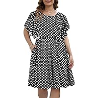 Nemidor Women's Vintage Ruffle Sleeve Party Midi Plus Size Dress Casual Summer Fit and Flare with Pocket