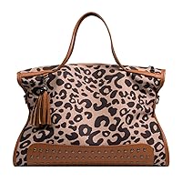 Oversized Leopard Purse,Women Studded Tote Handbags Animal Printing Punk Large Shoulder Bags Hobo Tassel Rocker Rivet