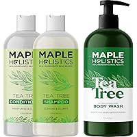 Shampoo Conditioner and Body Wash Set - Cleansing Tea Tree Essential Oil Shampoo Conditioner and Body Wash for Dry Skin Scalp and Hair Care - Moisturizing Sulfate Free Shower Set for Men and Women