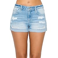Collection High Waisted Cuffed Distressed Denim Shorts