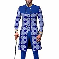 Men`s Suit African Clothes Double Breasted Embroidery Print Jackets and Pants 2 Piece Set Dashiki Outfits