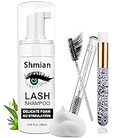 Eyelash Extension Cleanser, 1.69 fl.oz / 60ml Lash Shampoo for Lash Extensions, Eyelid Foaming Cleanser with Mascara Brush and Wash Bottle-Oil Free Foam Lash Cleaning Kit