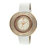 Peugeot Couture Crystal-Accented Wrist Watch with Curved Case and White Leather Strap Band
