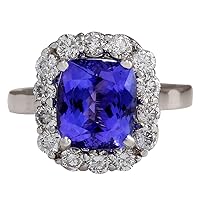4.97 Carat Natural Blue Tanzanite and Diamond (F-G Color, VS1-VS2 Clarity) 14K White Gold Luxury Engagement Ring for Women Exclusively Handcrafted in USA