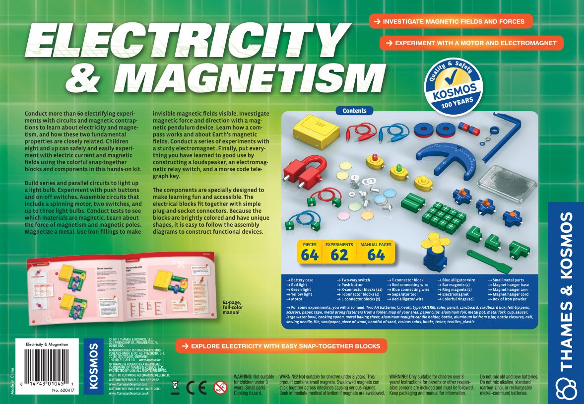 Thames & Kosmos Electricity & Magnetism Science Kit | 62 Safe Experiments Investigating Magnetic Fields & Forces for Ages 8+ | Assemble Electric Circuits with Easy Snap-Together Blocks