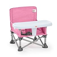 Bright Starts Pop 'N Sit Portable Booster, Indoor/Outdoor Use, Floor Seat with Feeding Tray, Pink, 6 Mos - 3 Yrs