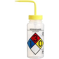 SP Bel-Art Right-to-Know Safety-Vented/Labeled 4-Color Isopropanol Wide-Mouth Wash Bottles; 500ml (16oz), Polyethylene w/Yellow Polypropylene Cap (Pack of 4) (F11816-0008)