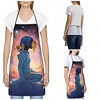 Apron for Women Men Waterpoof Aprons Bohemian Blue Adjustable Bib Work Aprons for Dishwashing