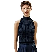 LilySilk 100% Silk Sleeveless Sweater Top for Women Cable Knit Silk Turtleneck Pullover Stretchable Slim Fit