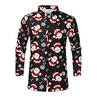 Holiday Season Gift-Mens Christmas Shirt Novelty Ugly Santa Claus Long Sleeve Funny Button Down Shirt for Party