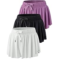 3 Pack Womens Flowy Running Shorts, 2-in-1 Butterfly Skirts with Shorts Underneath Spandex Athletic Casual Gym Workout Lounge