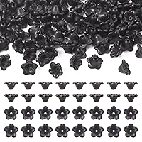 Pandahall 100Pcs Black Acrylic Flower Bead Cap 5-Petal Frosted Resin Flower Spacer Bead Floral Trumpet Loose Bead Caps for DIY Halloween Jewelry Making Earring Bracelet