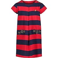 Nautica One Size Girls' Short Sleeve Striped Pleat Dress