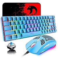 60% Mechanical Gaming Keyboard Mini 68 Keys Wired Type C 18 RGB Backlight Effects,Lightweight RGB 6400DPI Honeycomb Mouse,Large Mouse Pad Compatible With PS4,Xbox,PC,Laptop,MAC (blue/blue switch)