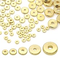 350 Pcs Brass Rondelle Spacer Beads, 5 Sizes Metal Flat Round Shape Beads for DIY Making (4mm,5mm,6mm,8mm,10mm)
