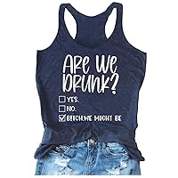 Womens Drinking Casual Racerback Tank Tops Am I Drunk Funny Bachelorette Letter Graphic Sleeveless T Shirt Vest Tee