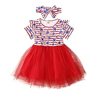 Toddler Girls Short Sleeve Independence Day Dress 4 of July Dress Star Striped Prints Pageant Dresses for Toddler