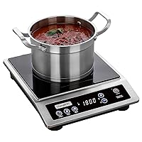Induction Cooktop, Commercial Grade Portable Cooker, Large 8” Heating Coil, 18/10 Stainless Steel Burner with NSF Certified, 10 Hours Timer, Powerful 1800W Professional Countertop