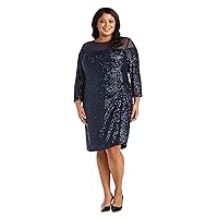 R&M Richards Women's Sequin Long Sleeve Knee-Length Evening Dress