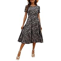 NAVINS Women Floral Print Puff Sleeve Tiered A-Line Swing Midi Dress with Pockets NA1002