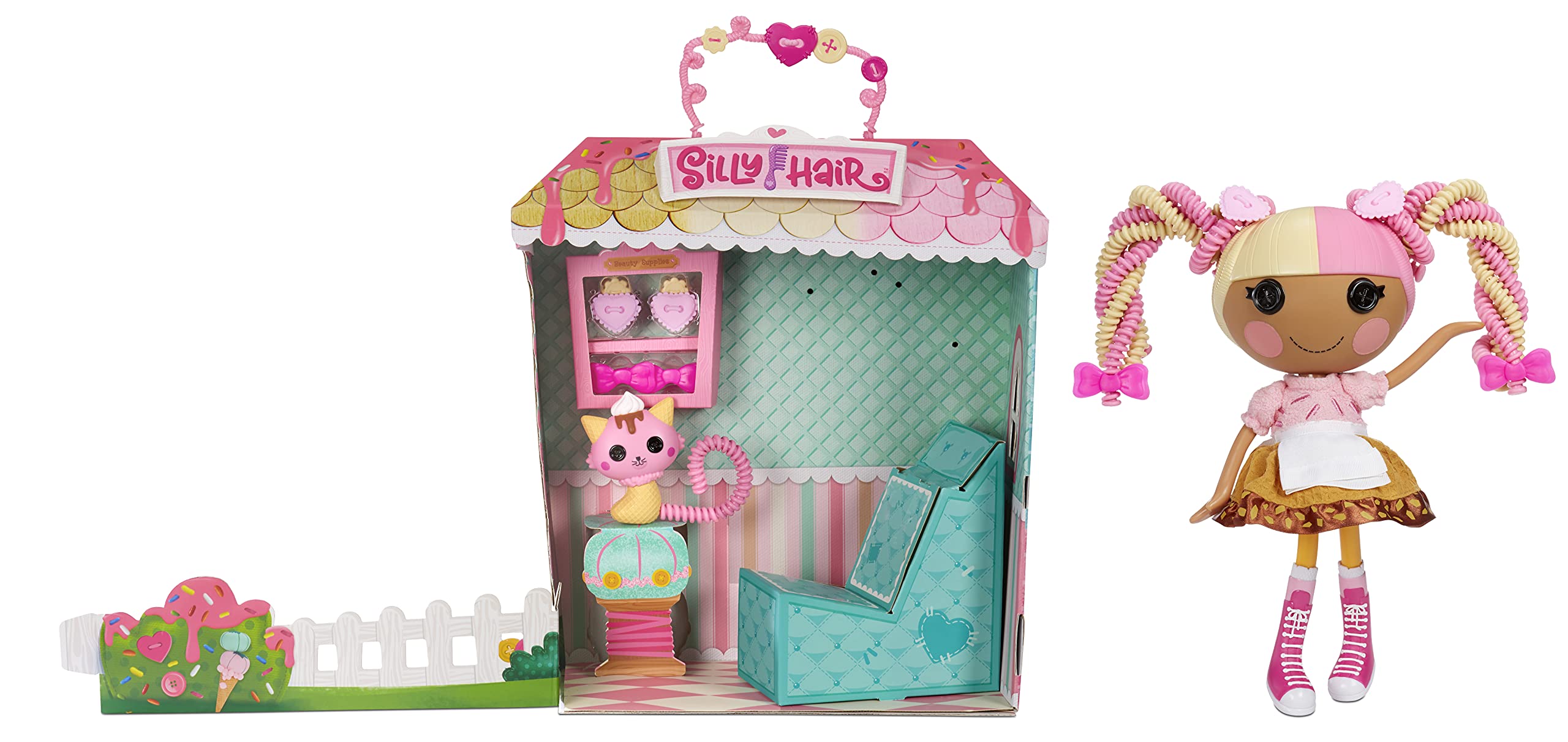 Lalaloopsy Silly Hair Doll- Scoops Waffle Cone Doll and Pet Cat, 13