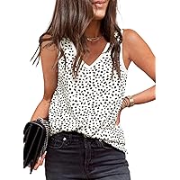 EVALESS Tank Tops for Women 2024 Casual V Neck Summer Tops Sleeveless Polka Dots Shirts Sexy Going Out Tops Loose Fit T Shirt