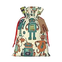 WSOIHFEC Cute Cartoon Robots Christmas Gift Bags with Drawstring Burlap Christmas Treat Bags Reusable Christmas Candy Bag Gift Wrapping Bag Party Favors Bags