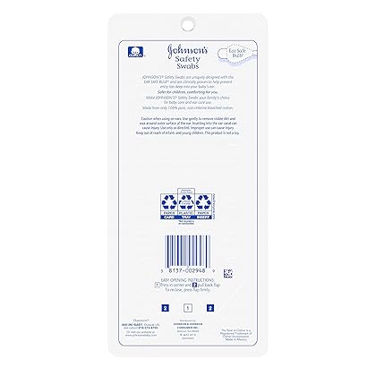 Johnson's Safety Ear Swabs for Babies and Children made with Non-Chlorine Bleached Cotton for a Gentle Clean, 185 ct (Pack of 2)