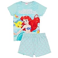 Disney The Little Mermaid Girls Pyjama Set | Kids Blue T-Shirt & Shorts Loungewear PJs Outfit | Movie Pajama Nightwear