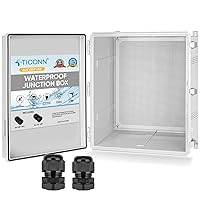 TICONN Waterproof Electrical Junction Box IP67 ABS Plastic Enclosure with Hinged Cover with Mounting Plate, Wall Brackets, Cable Glands (Off-White, 24.8