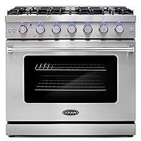 COSMO COS-EPGR366 36 in. Slide-In Freestanding Gas Range with 6 Sealed Burners, Cast Iron Grates and 6.0 cu. ft. Convection Oven in Stainless Steel, 36 inch