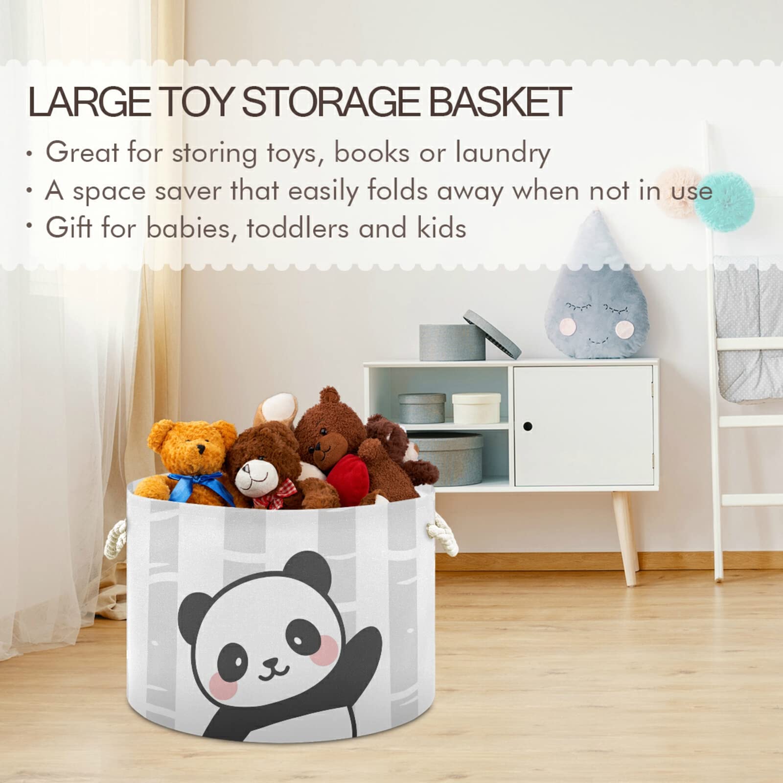 ALAZA Hello Panda Baby Shower Cute Animal Storage Basket Gift Baskets Large Collapsible Laundry Hamper with Handle, 20x20x14 in