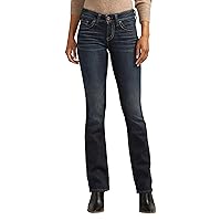 Silver Jeans Co. Women's Suki Mid Rise Curvy Fit Slim Bootcut Jeans, Grey Dark Indigo Rinse, 33W x 35L