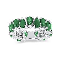 5 CTTW Pear Shaped Eternity Band Simulated Emerald in 925 Sterling Silver 14K Gold Plated Women's Wedding Band Women's jewelry (D Color, VVS1-VVS2 Clarity)