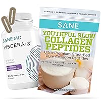 SANE - Viscera 3 POSTbiotics Sodium Butyrate Supplement with Tributyrin and Youthful Glow Vital Collagen Peptides Powder