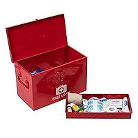 First Aid Box, Emergency Kit, Medical Supply Organizer, Vintage, Buckle Lock, Metal, 13.25