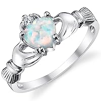 Metal Masters Co. Sterling Silver 925 Irish Claddagh Friendship & Love Ring with Simulated Opal Heart