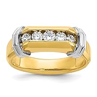 Gold IBGoodman 14k Two-tone Men's Polished and Grooved 5-Stone 1/2 Carat AA Quality Diamond Ring