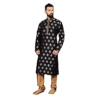 Shreyanvi Banarasi Silk Kurta Pyjama Set for Men Indian Royal Designer Groom Party Engagement Wedding Wear Casual Dress Set