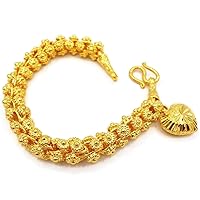 Heart Pikun Flower Lai Thai Gold Plated Bangle 22k 24k Thai Baht Yellow Gold Filled Bracelet Jewelry Women