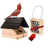Cedar Open Nesting Box - Cardinal Swallow Bird House Shelter Shelf - Bonus Suet Cake Bird Feeder - Birdhouse for Pheobe,Blackbird,Robins,Doves DIY Birdhouse Feeder Kits for Kids Adults.