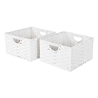 Seville Classics Premium Handwoven Portable Laundry Bin Basket with Carrying Handles, Household Storage for Clothes, Linens, Sheets, Toys, White, Rectangular (2-Pack)
