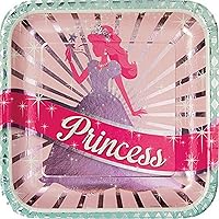 Creative Converting 8 Count Square Foil Princess Party Dinner Plates, 9