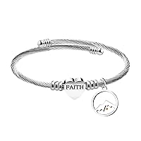 Faith Heart Cable Wire Cuff Bracelet Bangle for Women Stainless Steel Twisted Cable Cuff with Mustard Seed ZY132