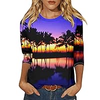 Tee Shirts Womens Graphic Women's Fashion Casual Round Neck 3/4 Sleeve Loose Printed T-Shirt Top
