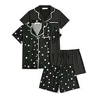 Ekouaer 2 Pack Womens Pajamas Set Button Down Classic Sleepwear Short Sleeve Comfy Pjs Loungewear Set